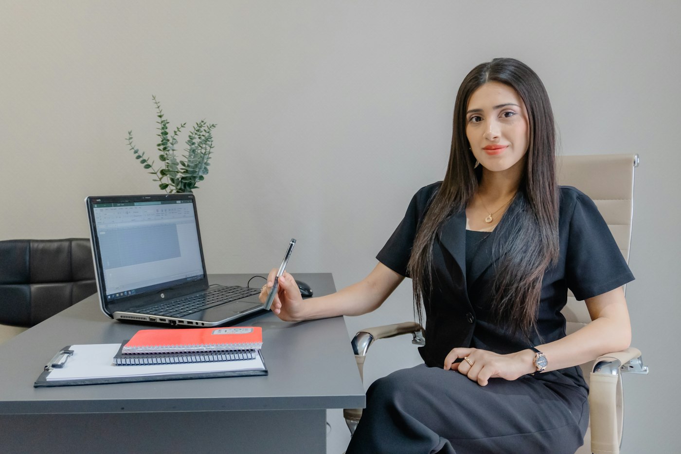 A woman working at her desk