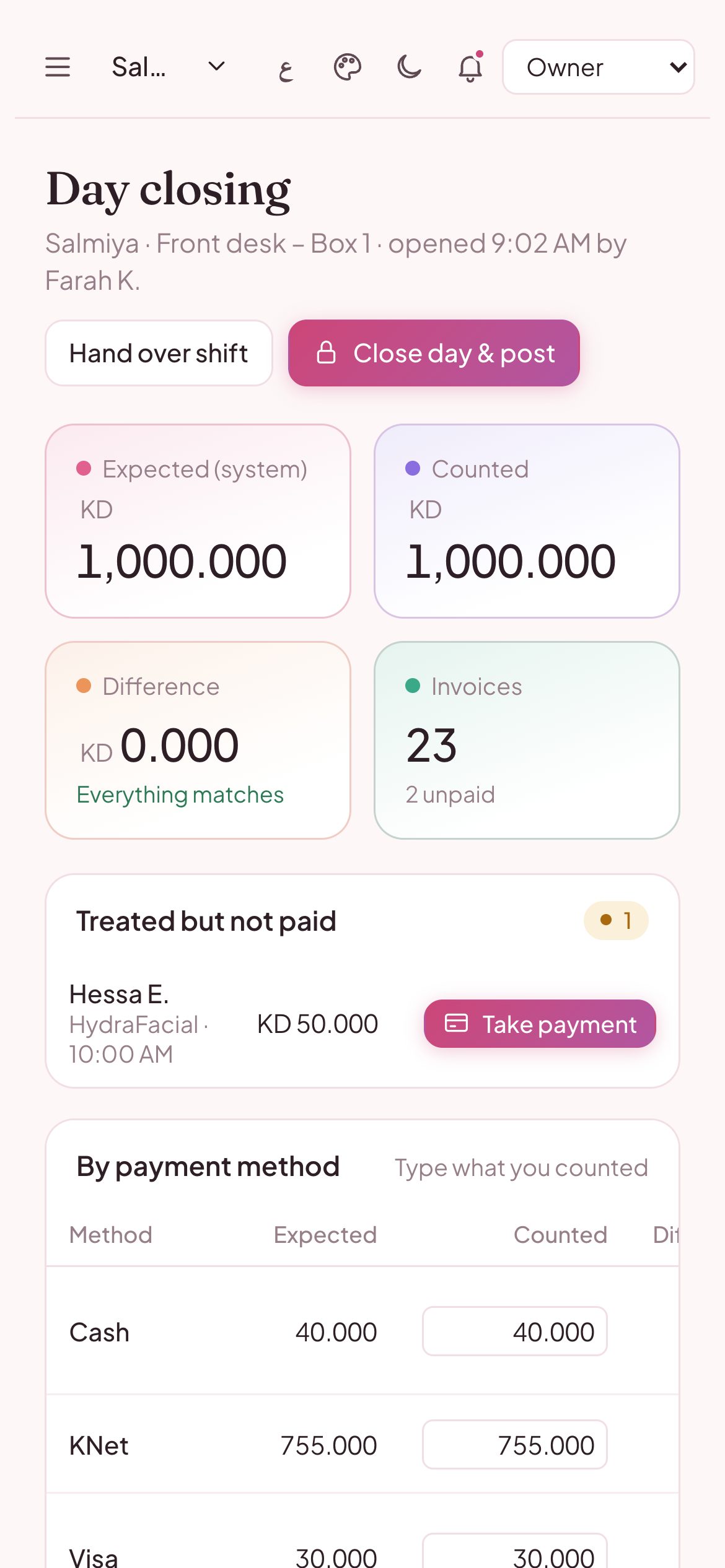 Close the day in minutes